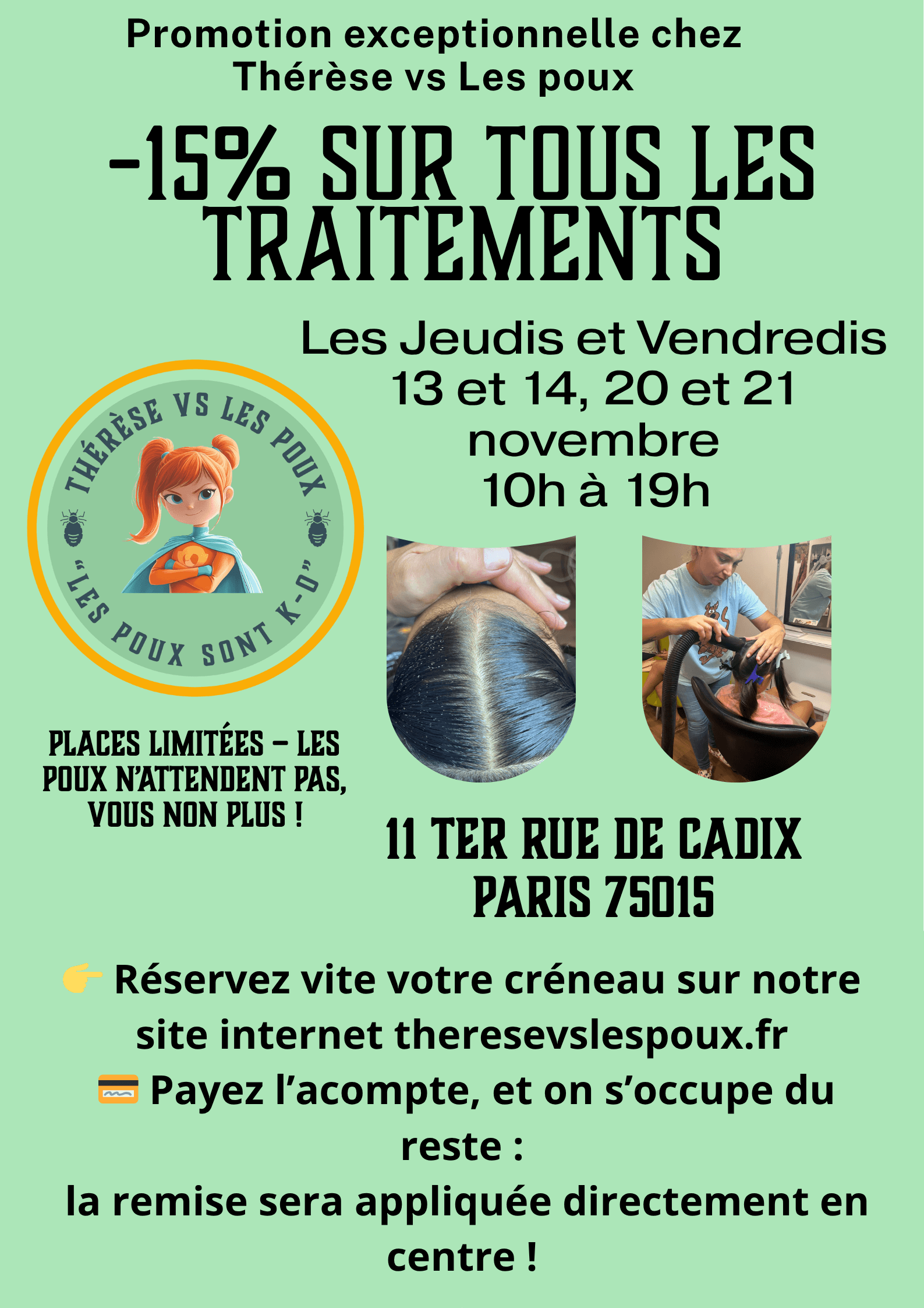 Affiche - -15% sur tous les traitement anti poux